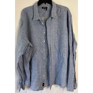 DKNY Shirt Men's XXL Blue White Stripe Long Sleeve Button Down Casual Or Dress
